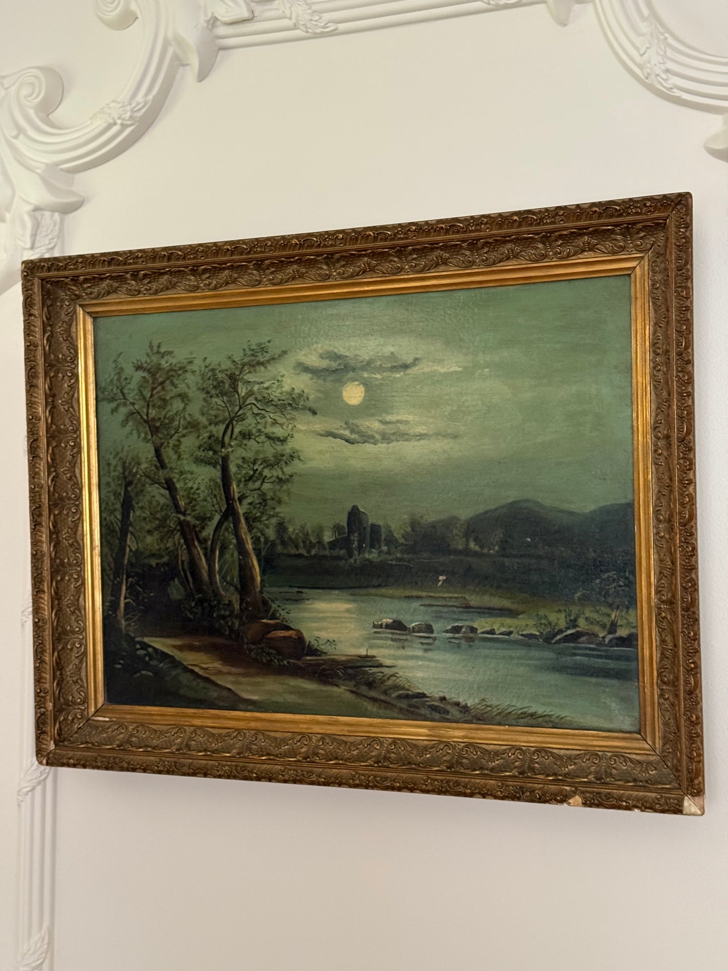 Moonlit American River Landscape – Hudson River School & Tonalist Influence (c.1880–1900)