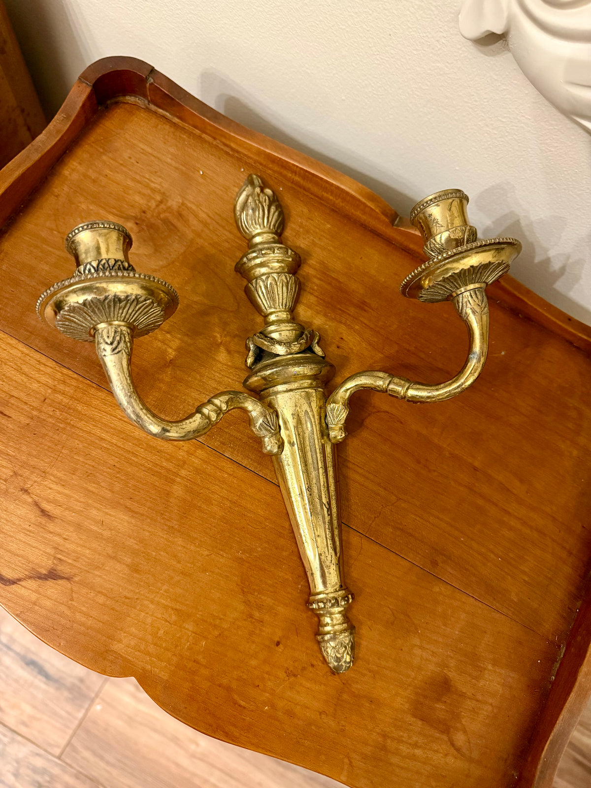 Vintage Louis XVI Style Brass Double-Arm Wall Sconce, French Neoclassical Revival