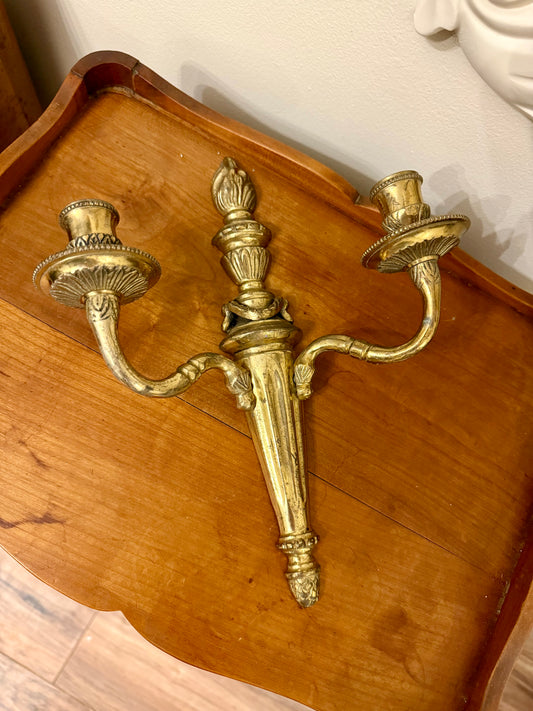 Vintage Louis XVI Style Brass Double-Arm Wall Sconce, French Neoclassical Revival