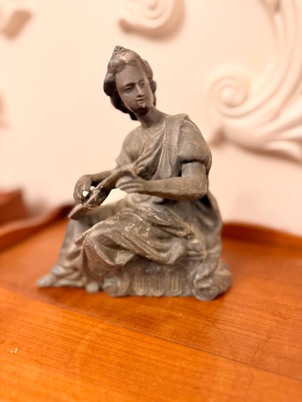 Antique Spelter Allegorical Female Musician Figure, Circa 1900
