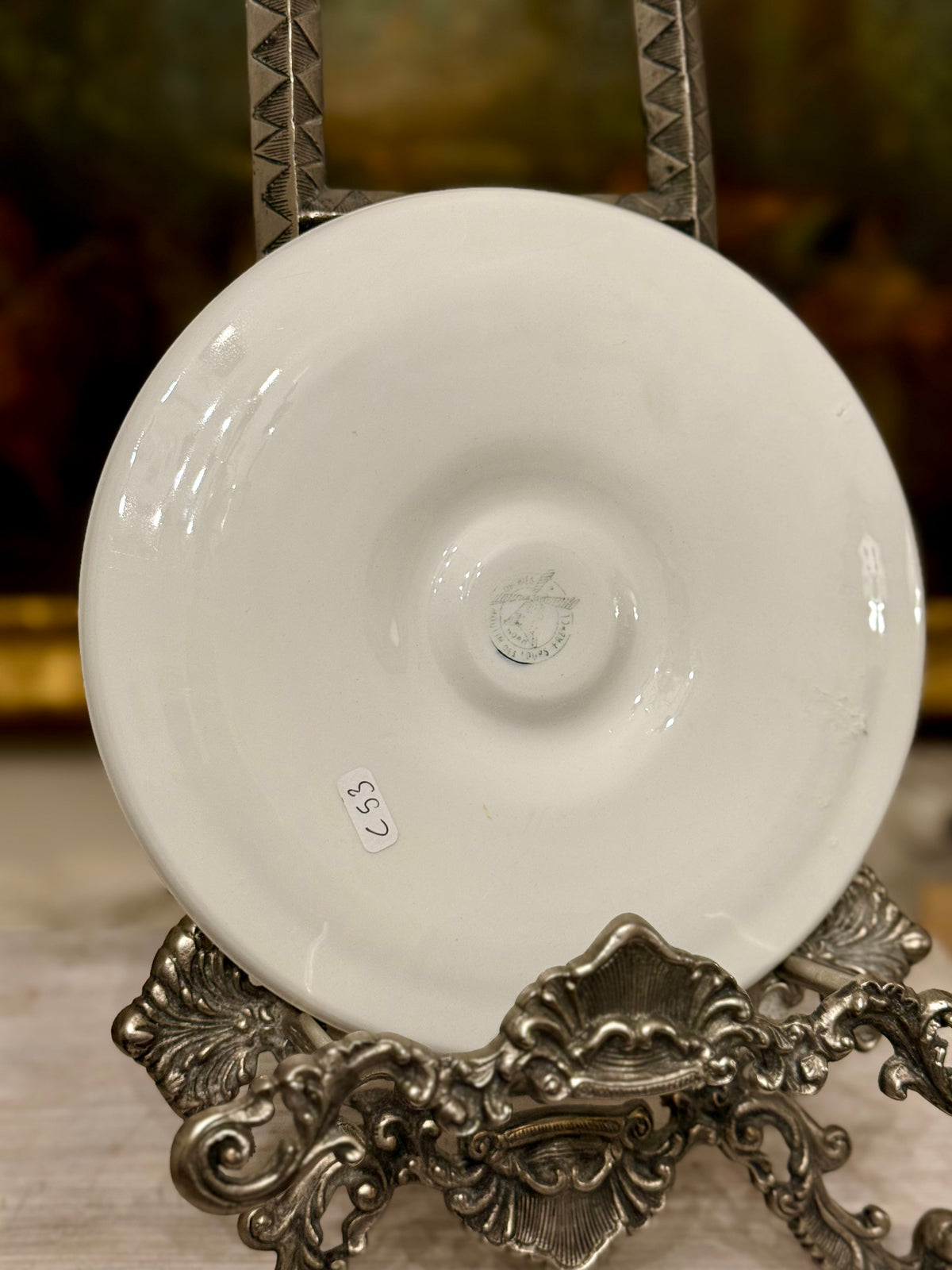 Vintage French Moulin des Loups Orchies Oyster Plate, Blue Gray Glaze, 9.5”