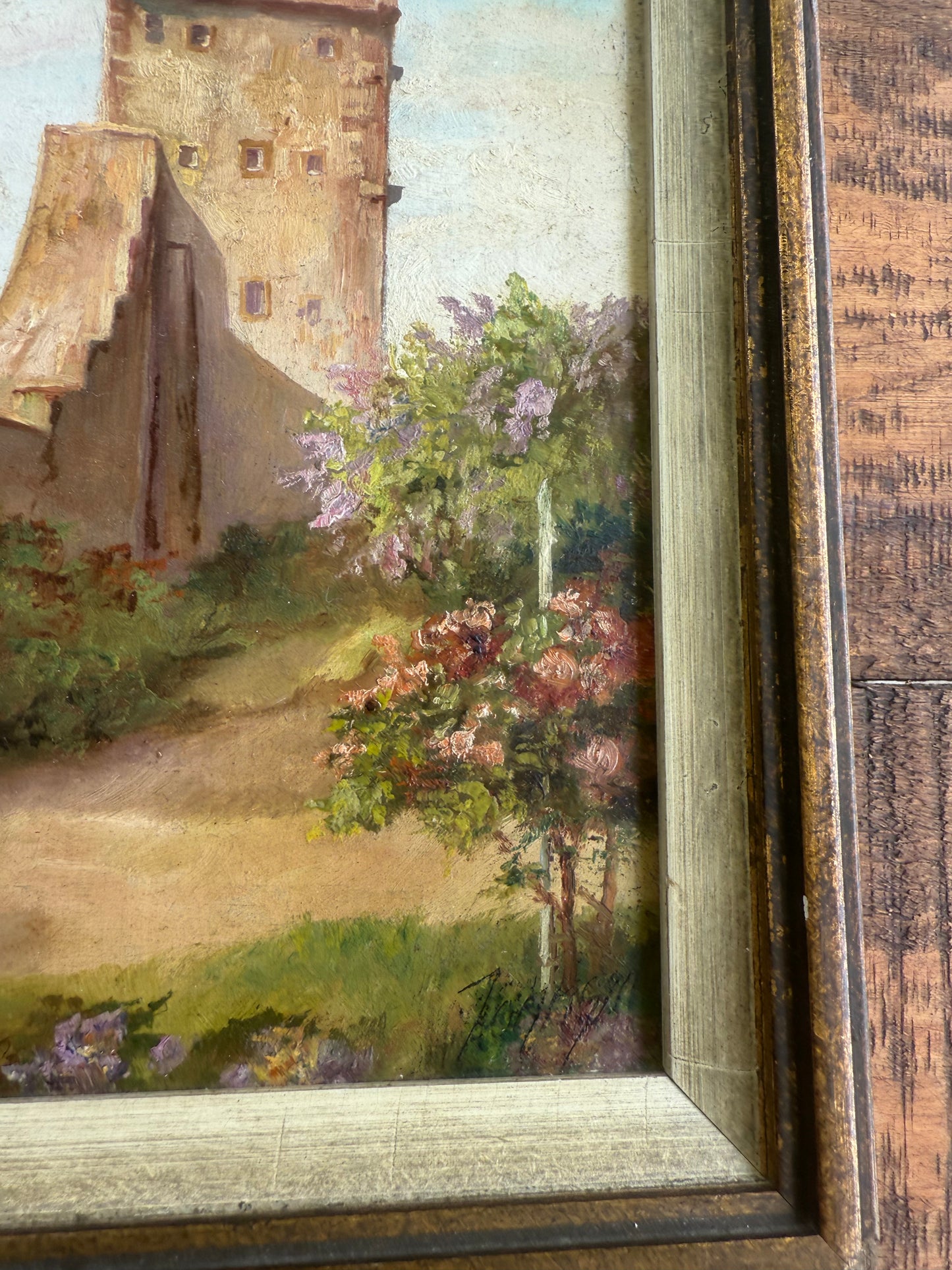 Early 20th Century German School Tradition Oil Painting – “Mühlfeld” Medieval Townscape, Signed