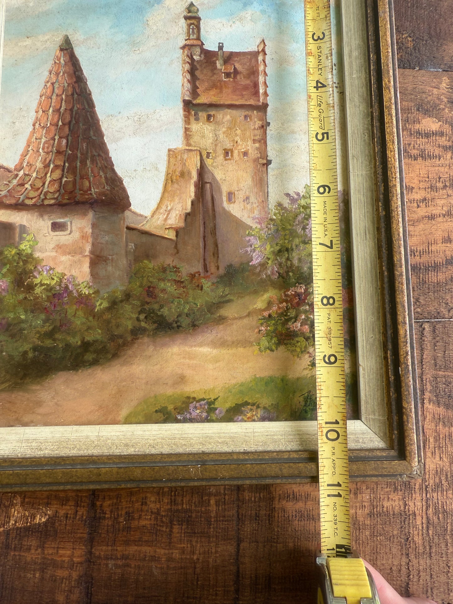 Early 20th Century German School Tradition Oil Painting – “Mühlfeld” Medieval Townscape, Signed