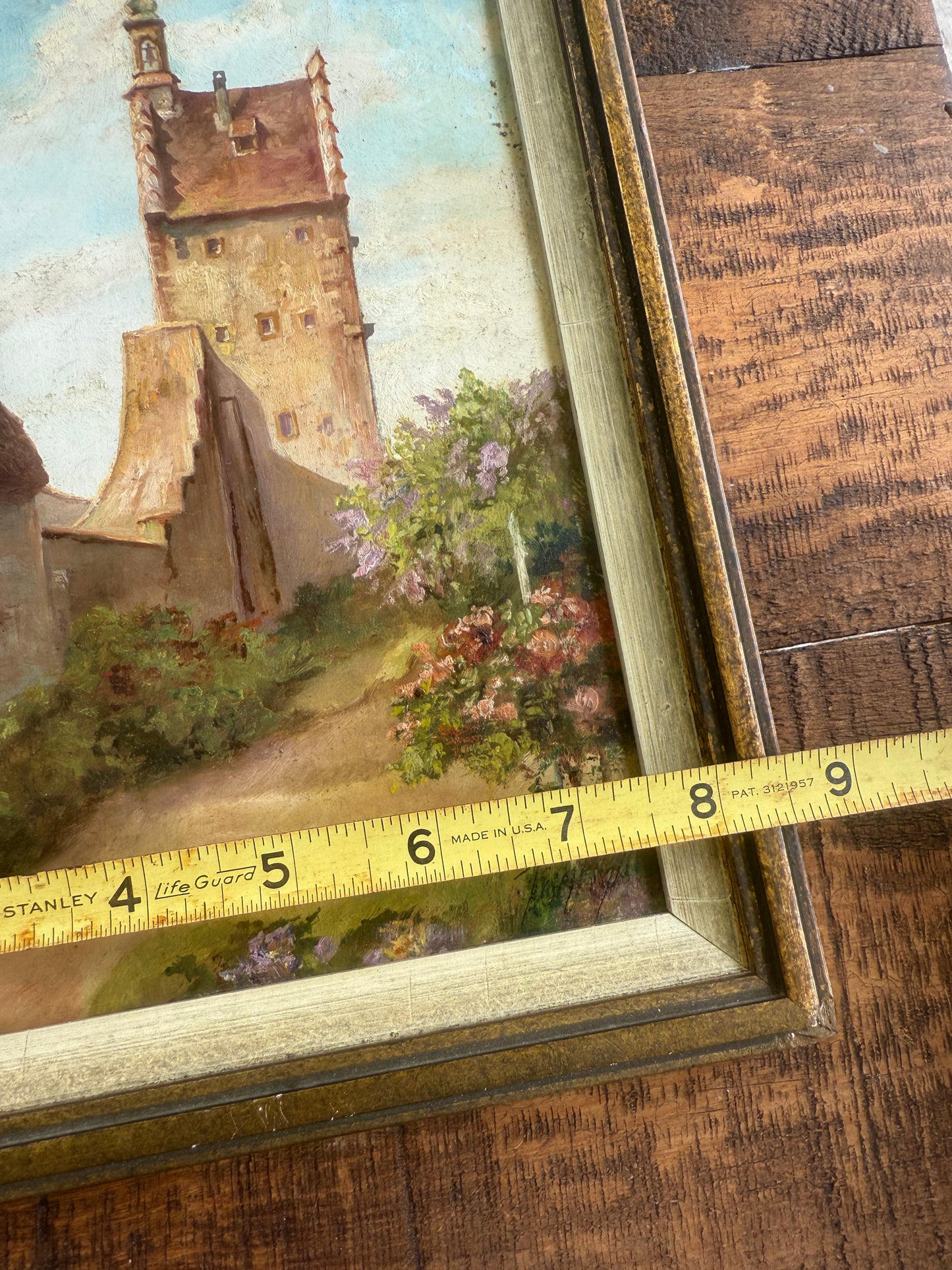 Early 20th Century German School Tradition Oil Painting – “Mühlfeld” Medieval Townscape, Signed