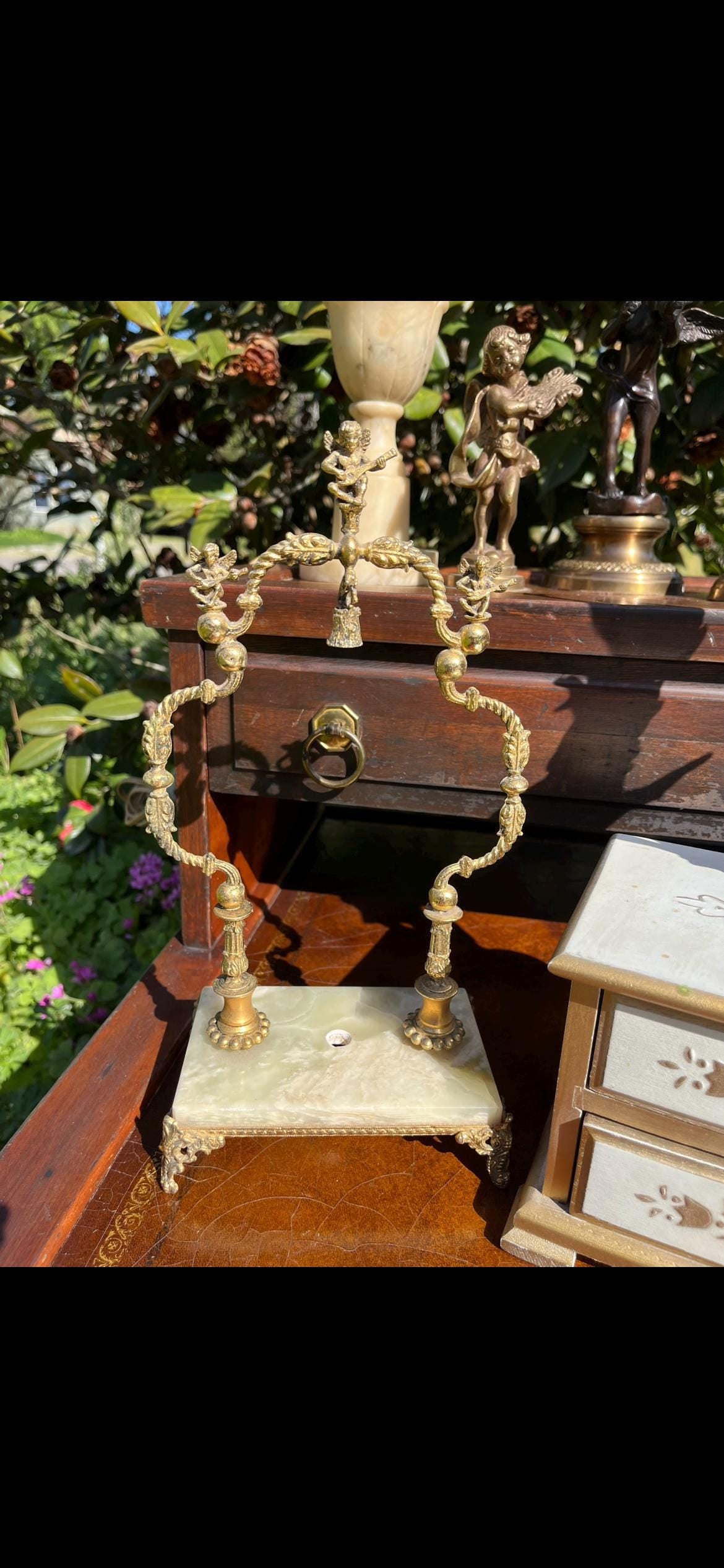 Brass Pocket Watch Stand with Onyx Base – Vintage Display Stand – Elegant Watch Holder for Desk or Mantel