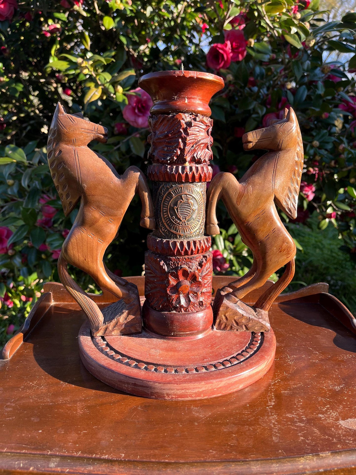 Dubrovnik Croatia Wood Horse Carved Candleholder, Statue Candle Holder, Wooden Horse Figurine, Rustic Home Decor