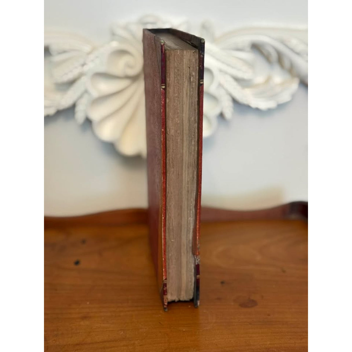 1828 Antique French Leather Bound Book, Villemain, Gilt Decorated Spine