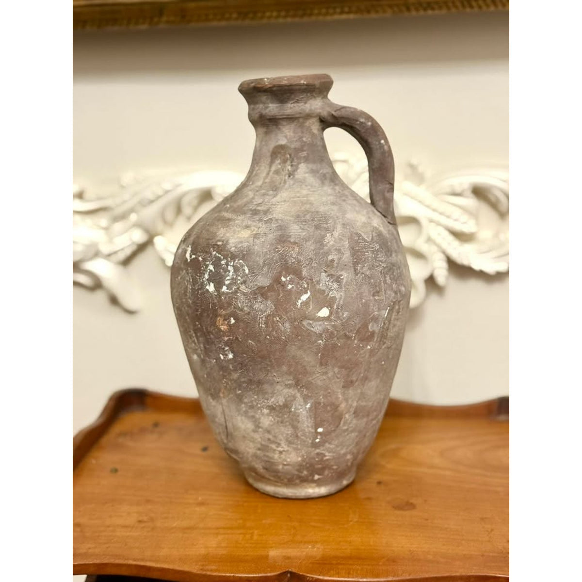 Vintage Hand Thrown Terracotta Pottery Jug Primitive Mediterranean Style