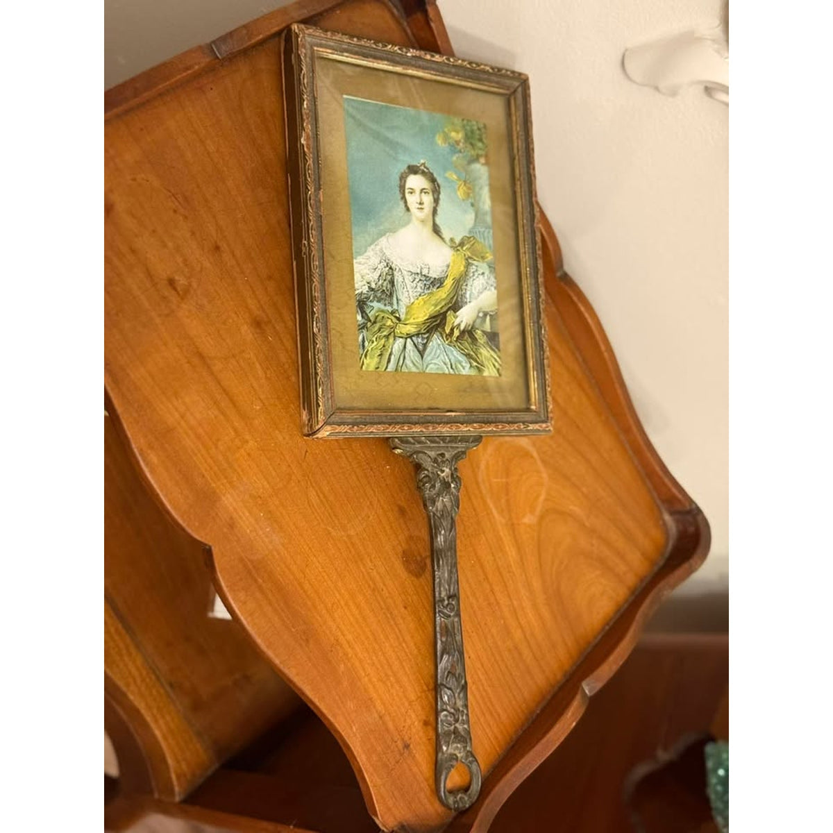 Antique Madame Victoire Portrait Hand Mirror Nattier French Royalty Vanity Mirror