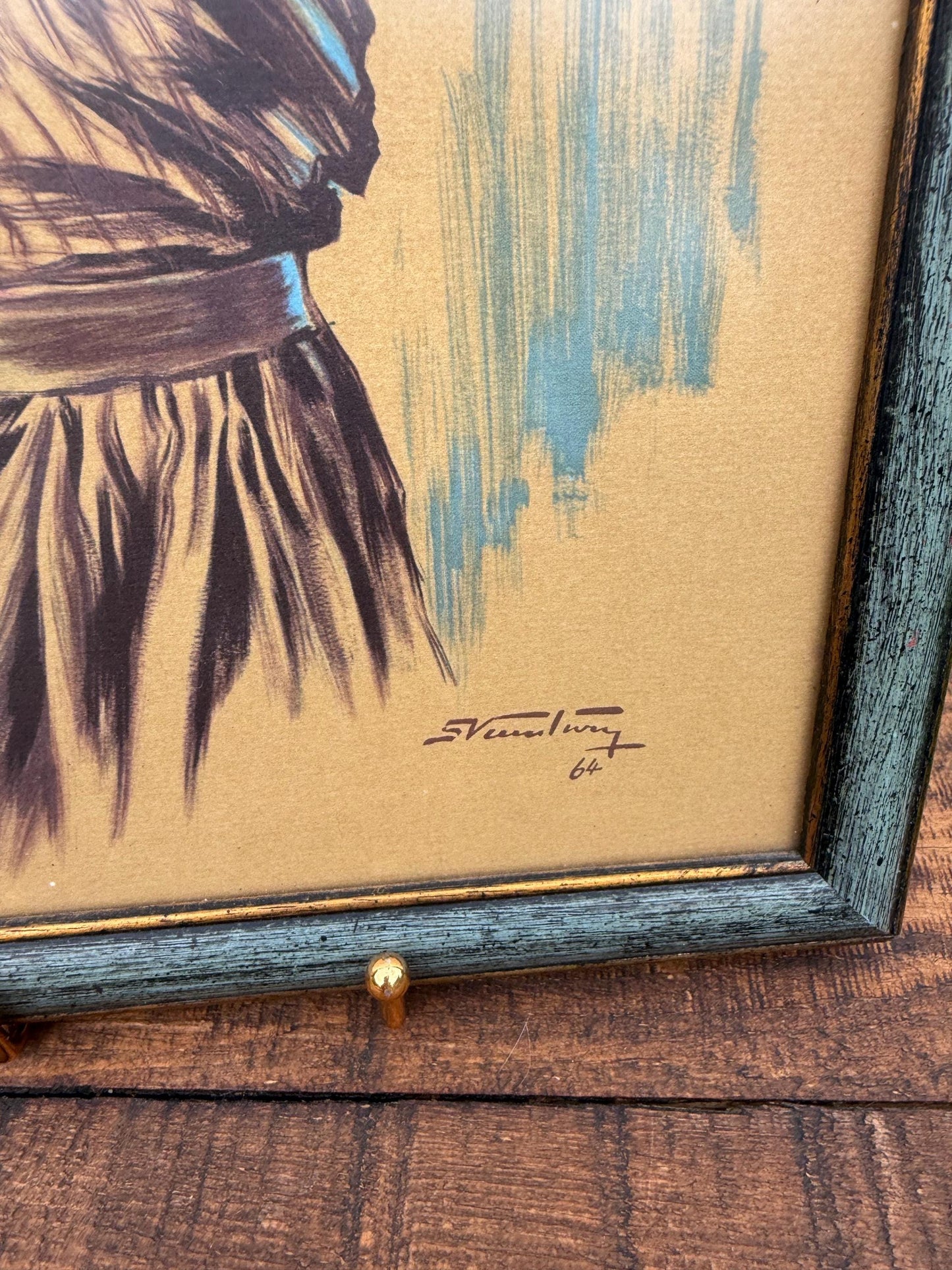 Framed Greek Water Bearer Print – Vassiliou 1964 Folk Art Portrait, 10.5x13.5