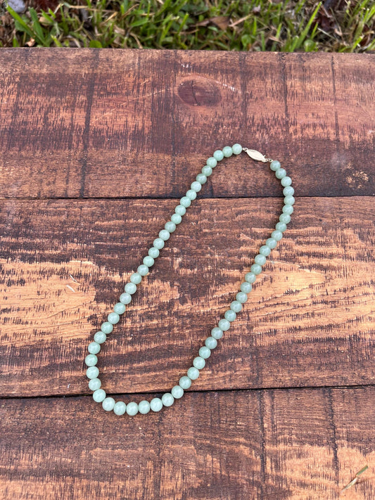 Genuine Jade Beaded Necklace – 20" Grade A/B Green Jade – 14K Gold Clasp – Vintage Gemstone Jewelry – Classic Jade Strand