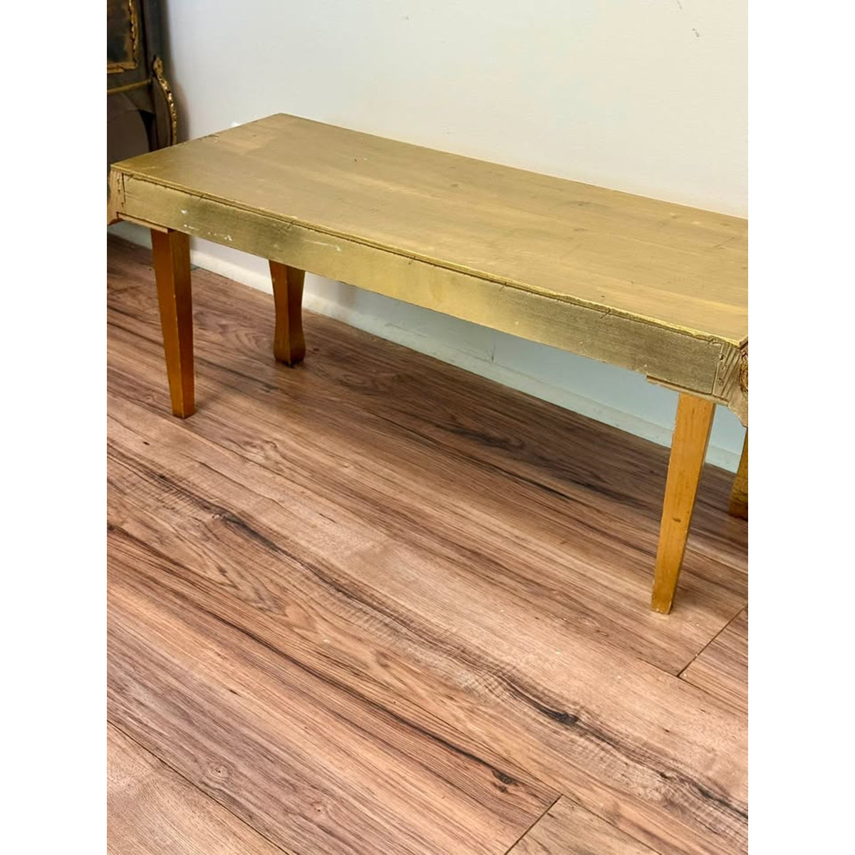 Vintage Hollywood Regency Gold Wood Bench Low Table Rococo Style Riser