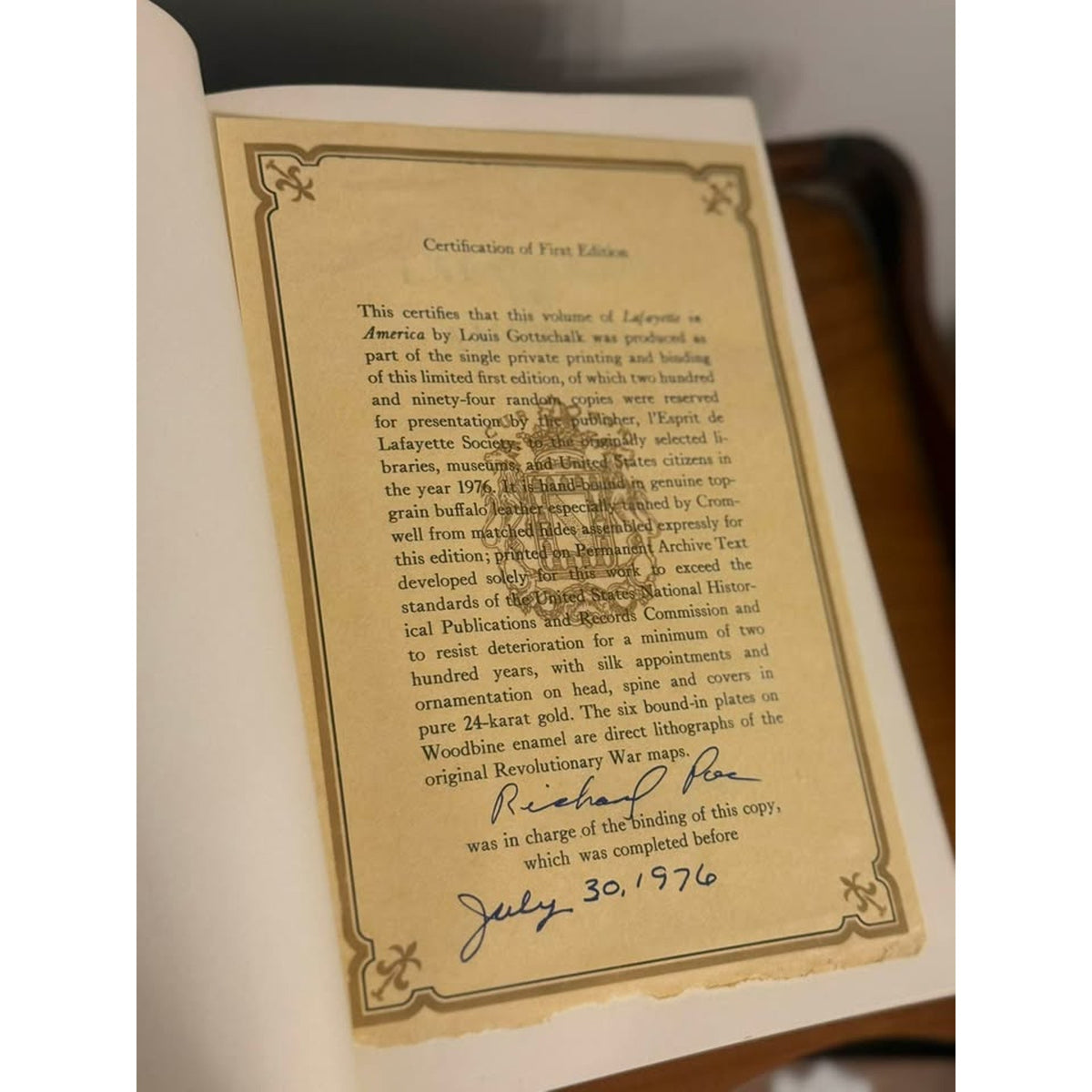 Signed Lafayette in America Louis Gottschalk 1976 Bicentennial Leather First Edition