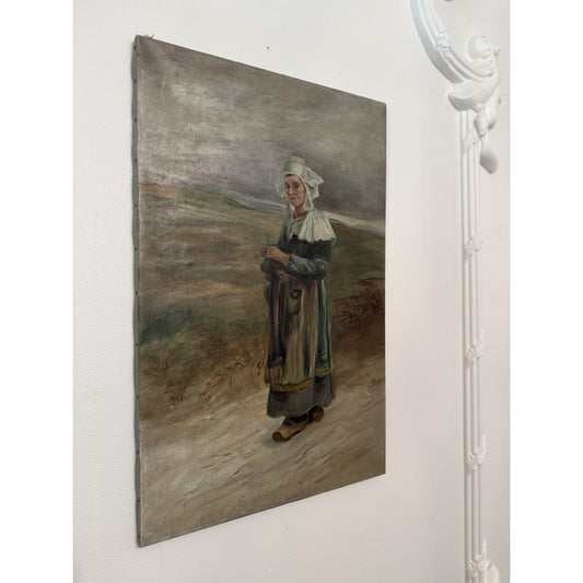 Early 20th Century Continental European Woman Oil on Canvas