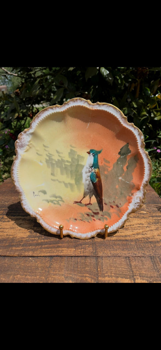 Antique Limoges Game Plate – Signed Puvis with Coronet Stamp – Hand-Painted French Porcelain – Collectible Decorative Plate