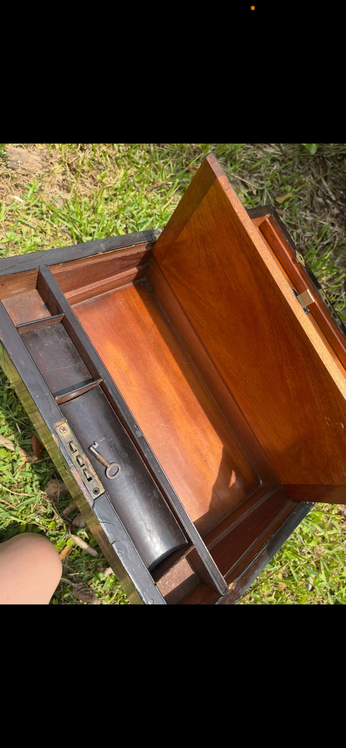 Antique 1870s Traveler’s Writing Desk | Portable Lap Desk with Missing Leather Inlay | Victorian Campaign Box | Folding Writing Slope