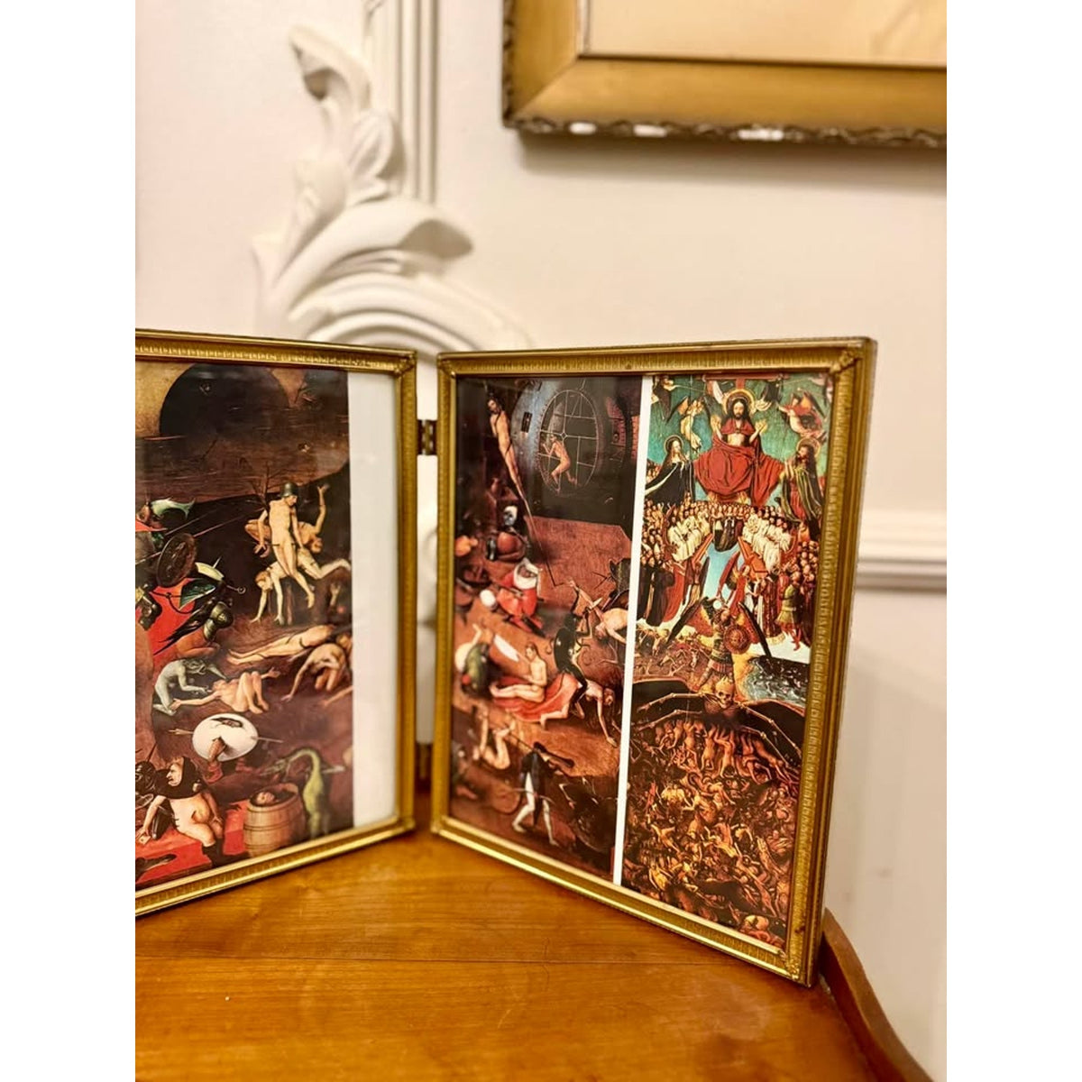 Vintage Hinged Last Judgment Frame, Hieronymus Bosch & Hans Memling Prints