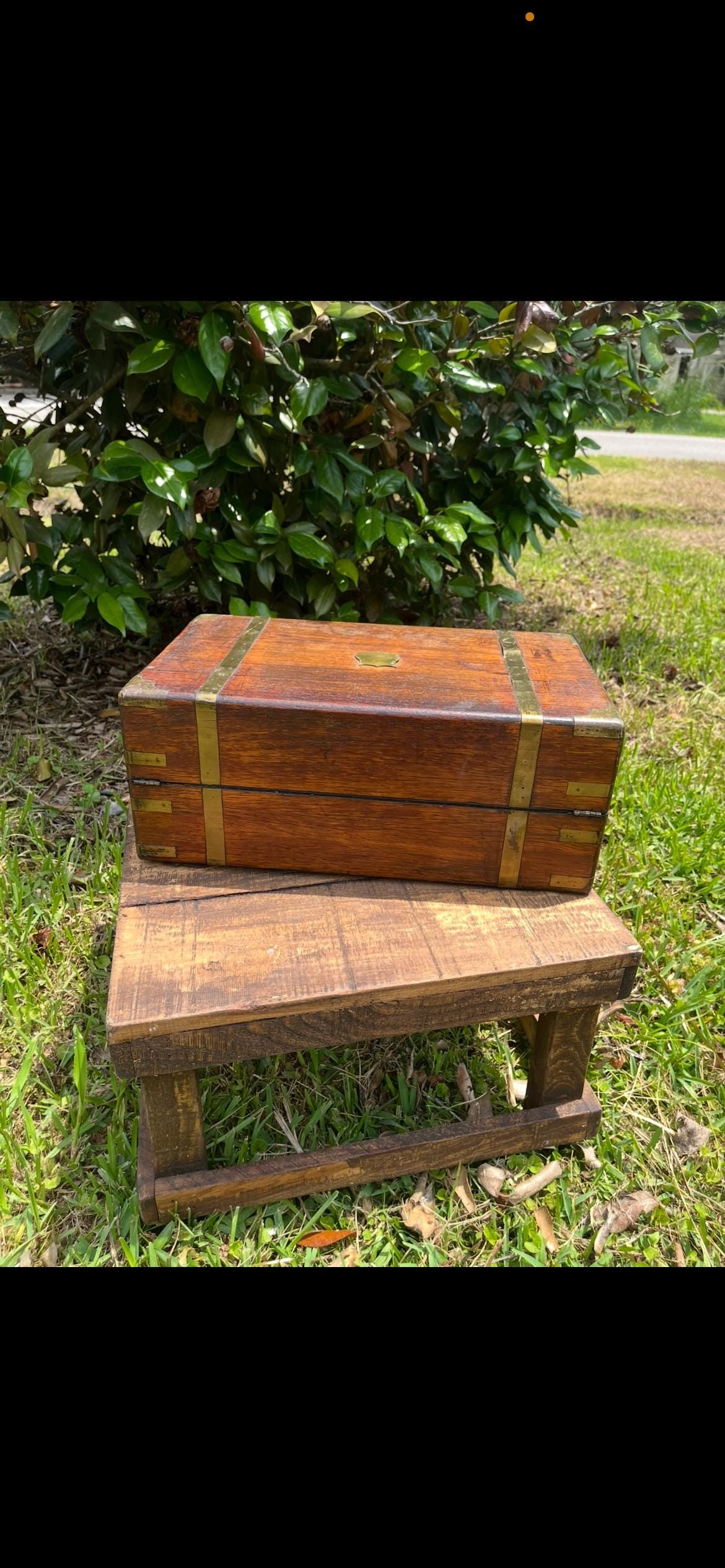 Antique 1870s Traveler’s Writing Desk | Portable Lap Desk with Missing Leather Inlay | Victorian Campaign Box | Folding Writing Slope