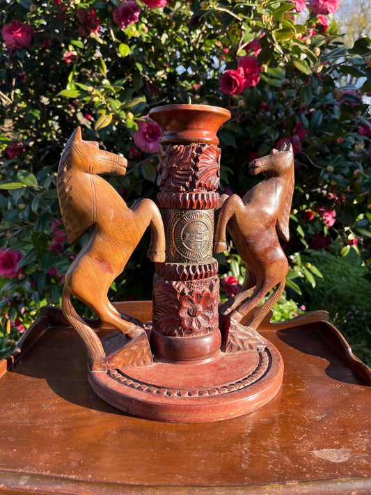 Dubrovnik Croatia Wood Horse Carved Candleholder, Statue Candle Holder, Wooden Horse Figurine, Rustic Home Decor