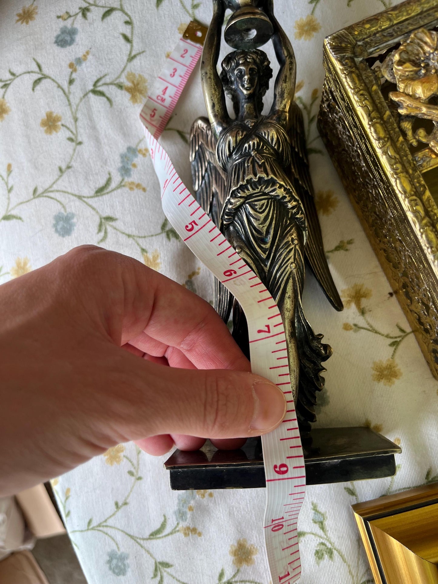 Neoclassical Winged Woman Candlestick – Heavy Cast Metal Taper Holder
