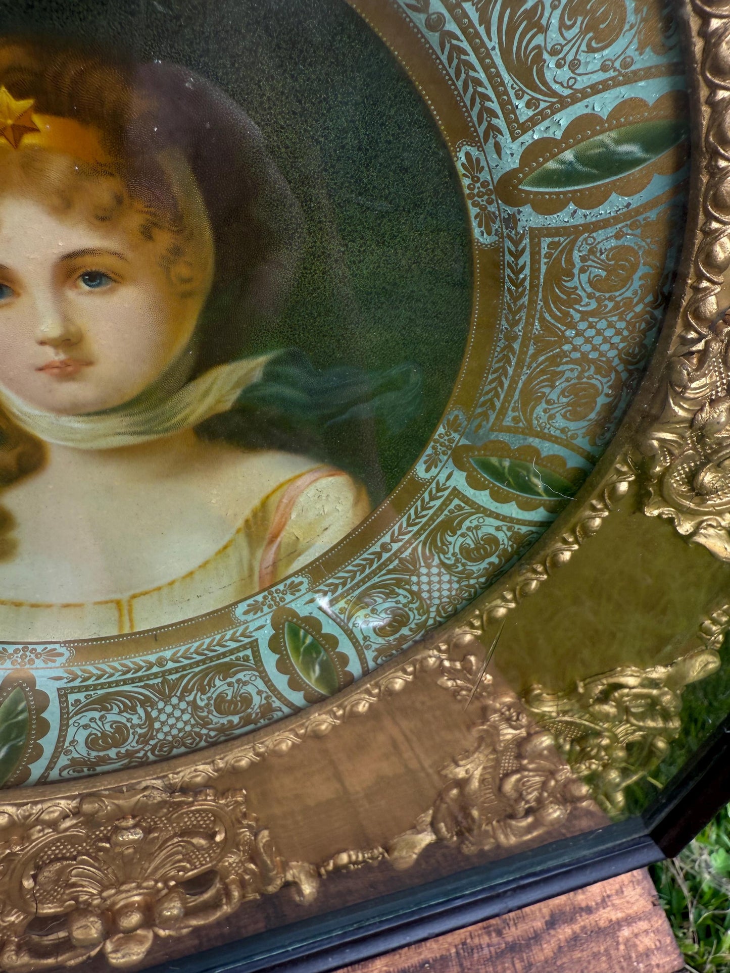 Antique Vienna Portrait Plate with Gilded Brass Mat | Early 1900s Hand-Painted Porcelain Lady Portrait, Framed