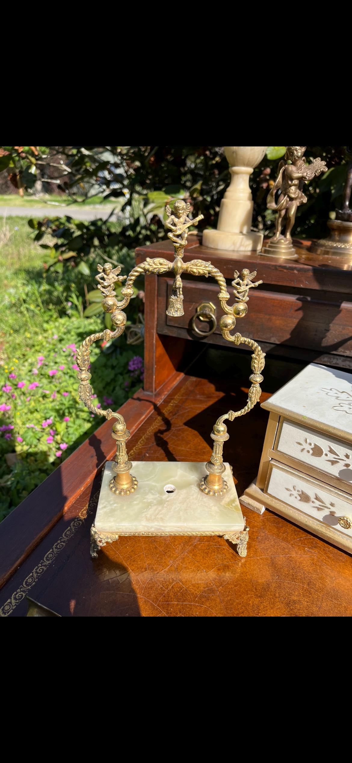 Brass Pocket Watch Stand with Onyx Base – Vintage Display Stand – Elegant Watch Holder for Desk or Mantel