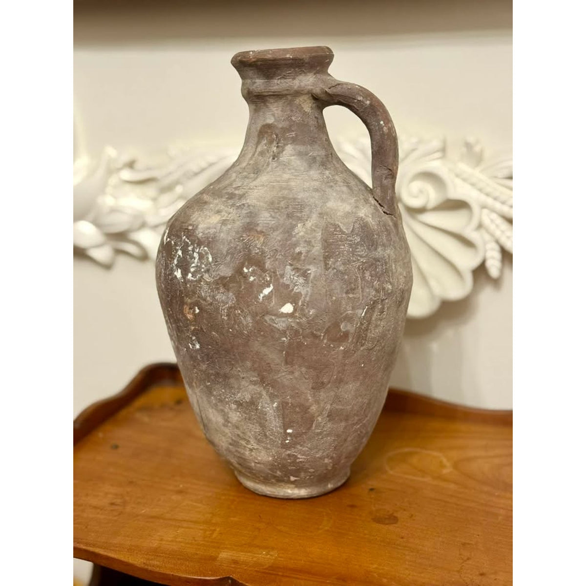 Vintage Hand Thrown Terracotta Pottery Jug Primitive Mediterranean Style
