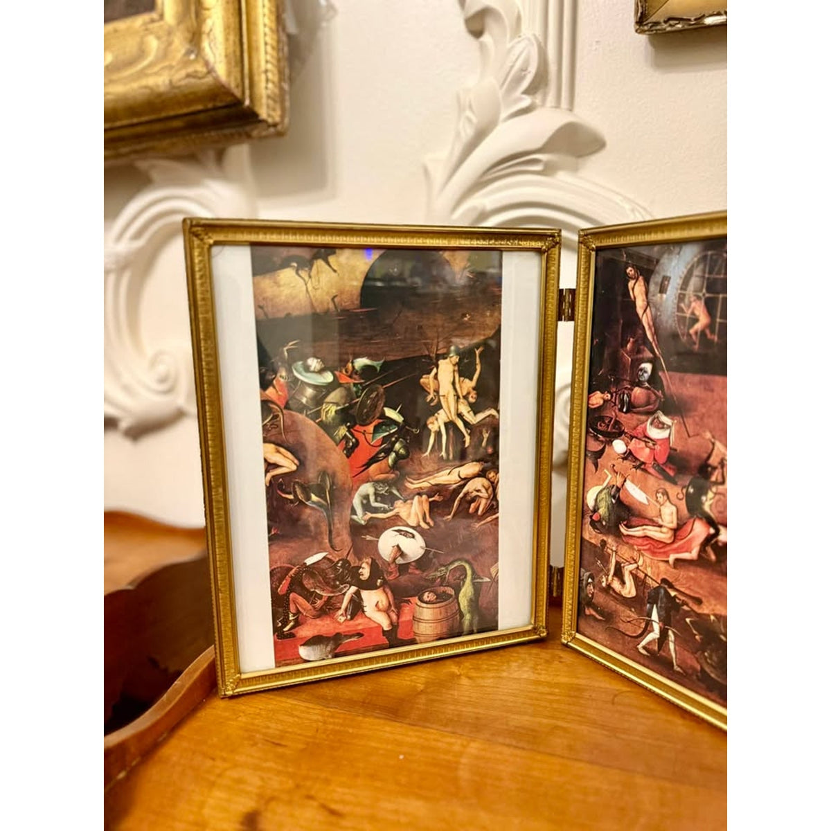 Vintage Hinged Last Judgment Frame, Hieronymus Bosch & Hans Memling Prints