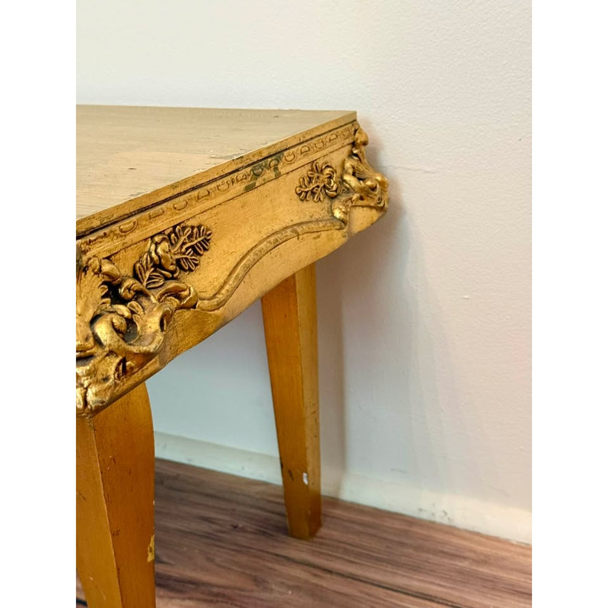 Vintage Hollywood Regency Gold Wood Bench Low Table Rococo Style Riser