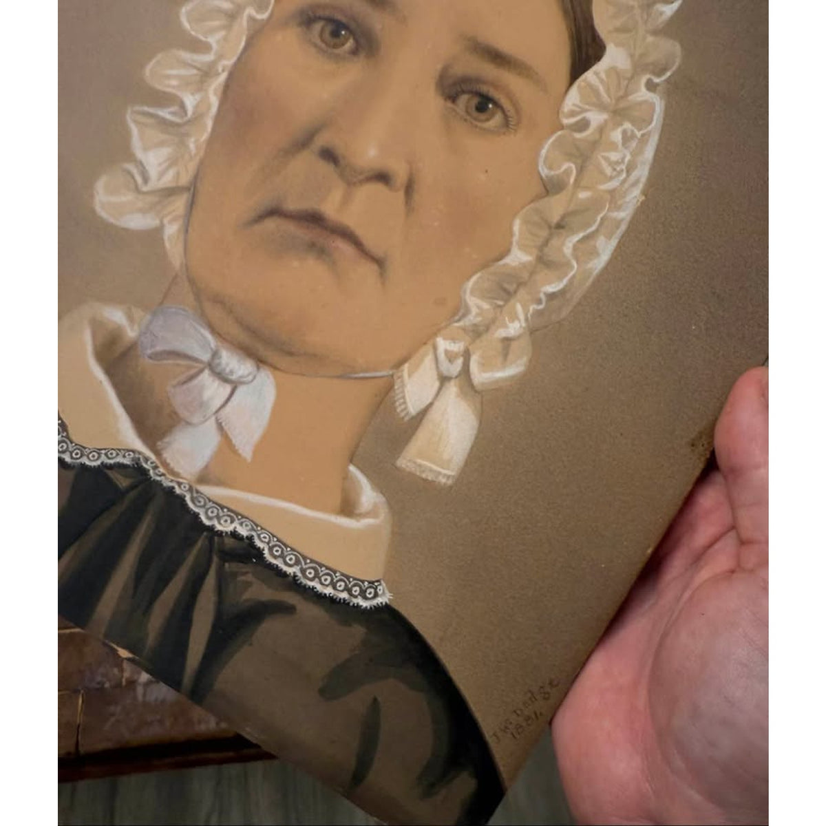 John Wood Dodge Signed 1881 Antique Portrait, Hand-Colored Mixed Media