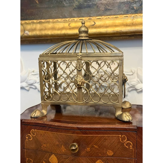 Vintage Gold Metal Decorative Cage Box Lion Paw Feet