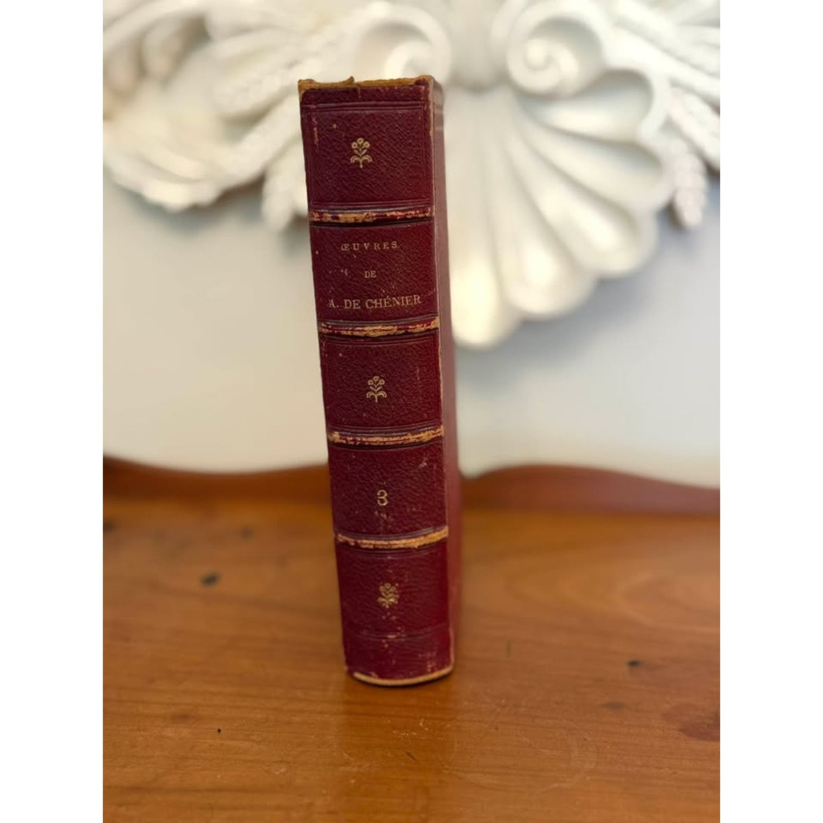 Antique 1874 André de Chénier French Poetry Book Leather Bound Paris Vol III