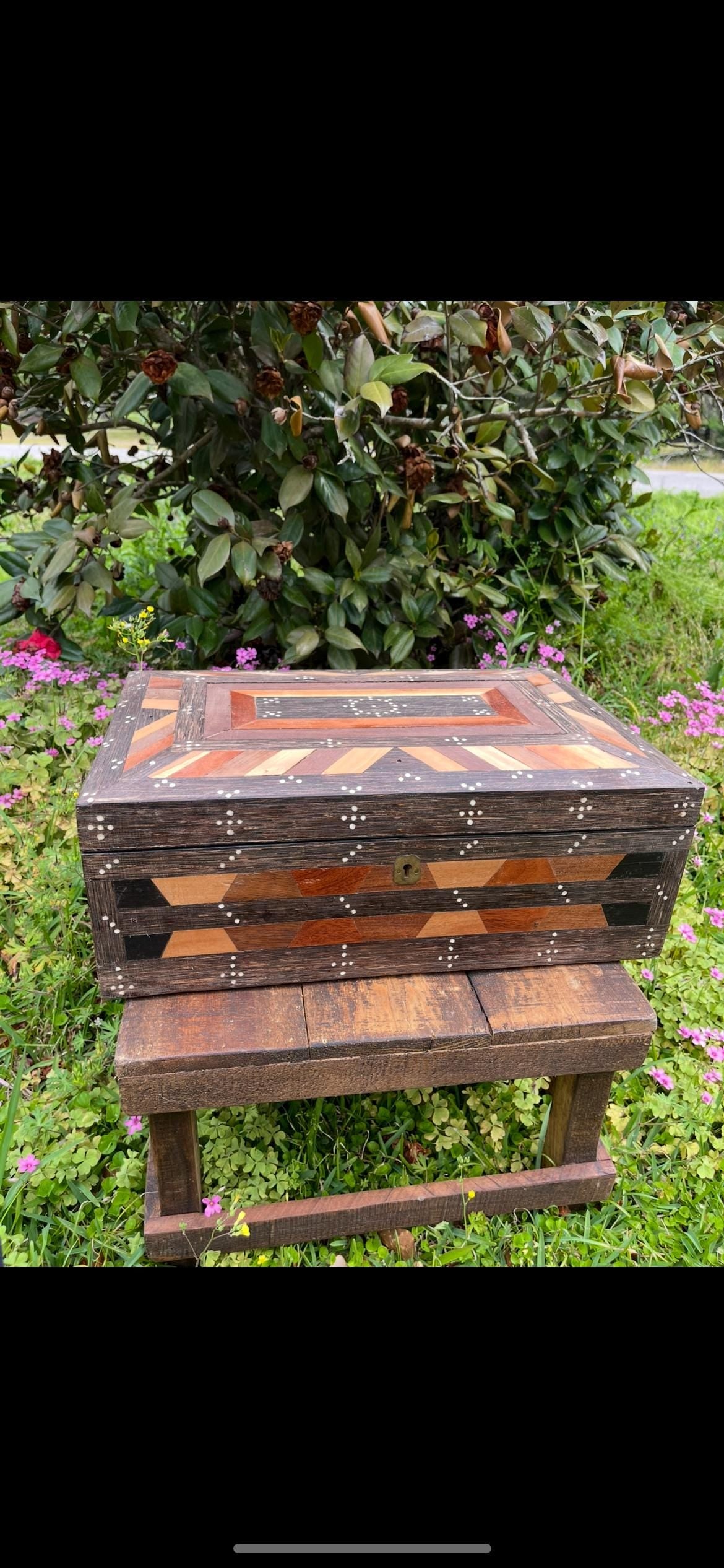 1930s Middle Eastern Parquetry Box – Porcupine Quill Inlay – Hardwood Jewelry or Gemstone Box – Vintage Inlaid Wood Box