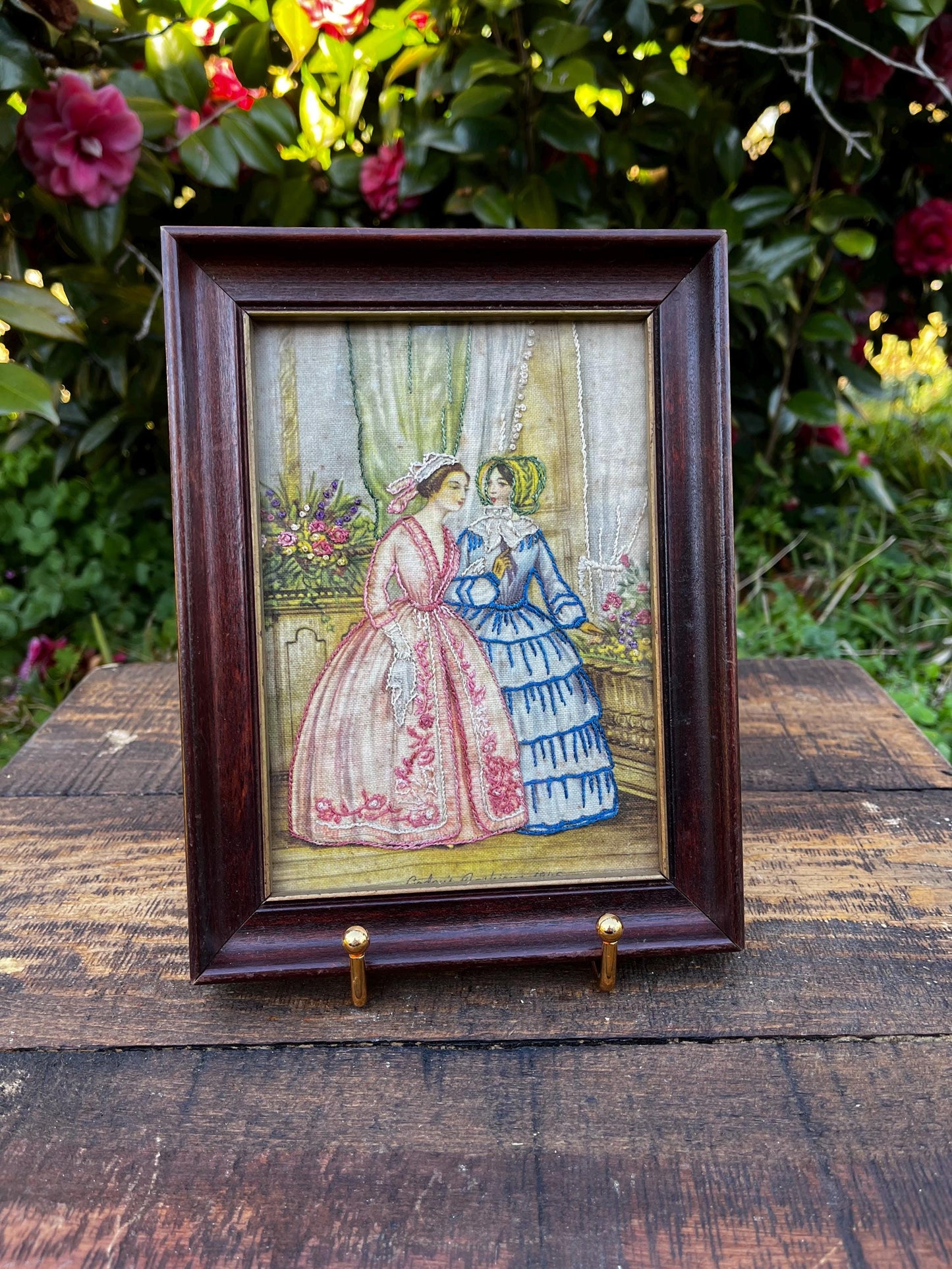 1845 Godey's Silk Tapestry, Embossed Woman Art, Antique Fashions Decor, Historical Collector's Piece, Godey's Fashions Tapestry