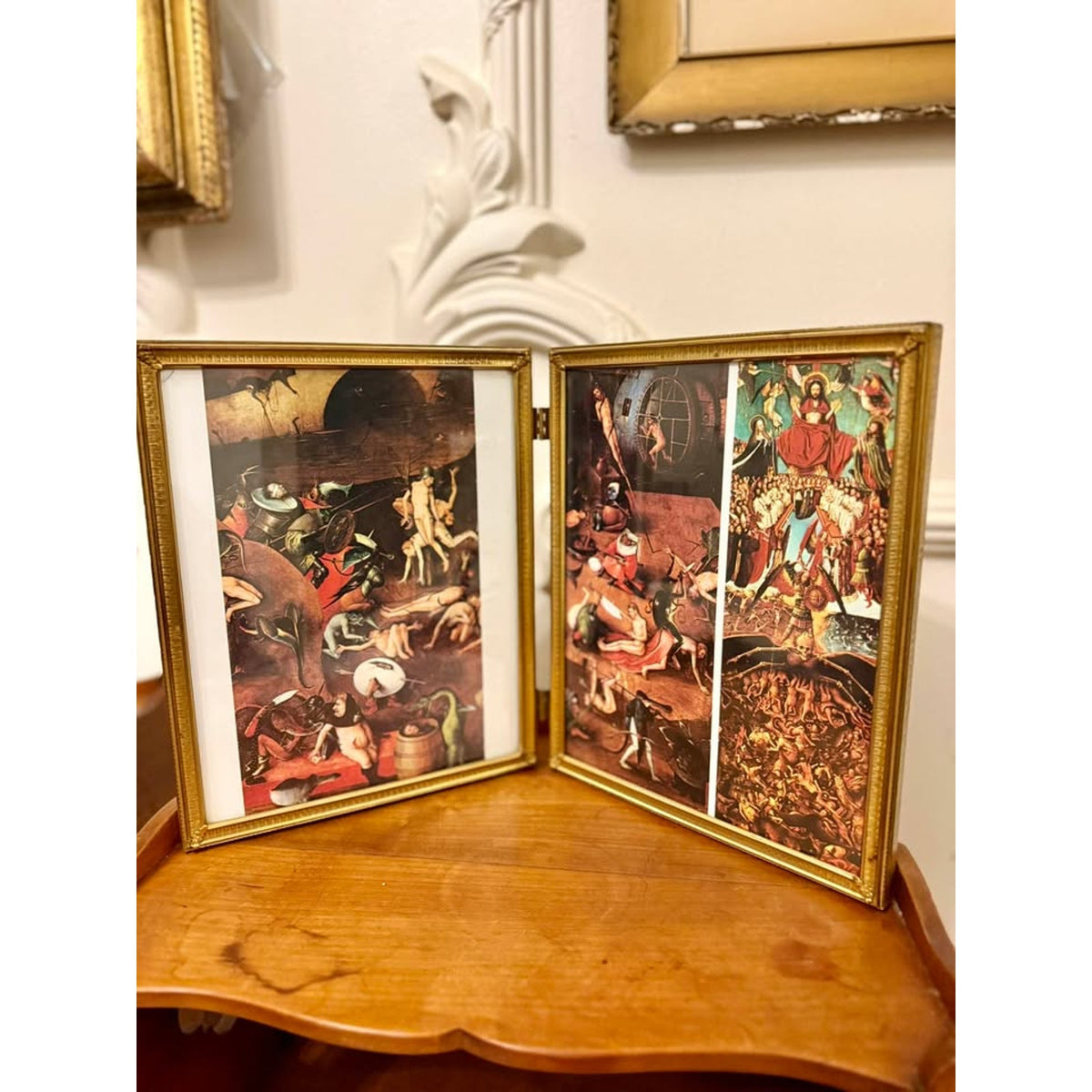 Vintage Hinged Last Judgment Frame, Hieronymus Bosch & Hans Memling Prints