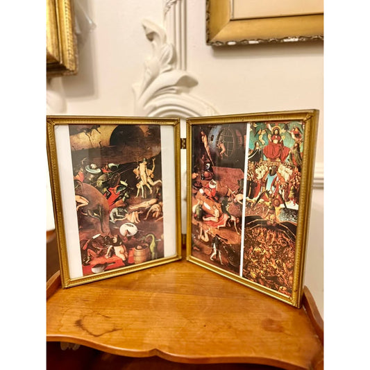 Vintage Hinged Last Judgment Frame, Hieronymus Bosch & Hans Memling Prints