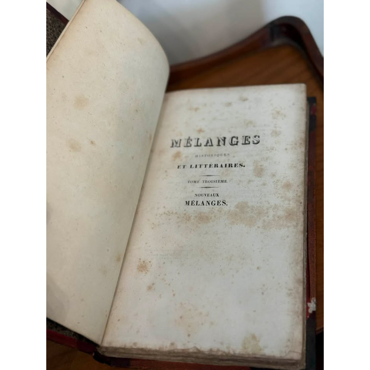 1828 Antique French Leather Bound Book, Villemain, Gilt Decorated Spine