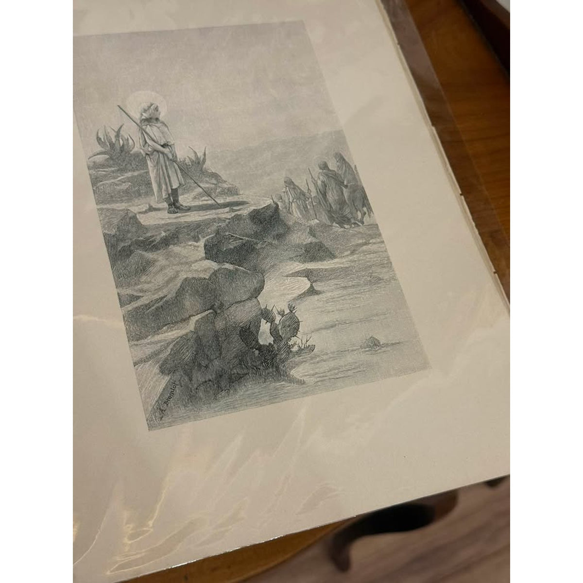 1888 Antique Christian Religious Print Biblical Scene By the Roadside on a Rock