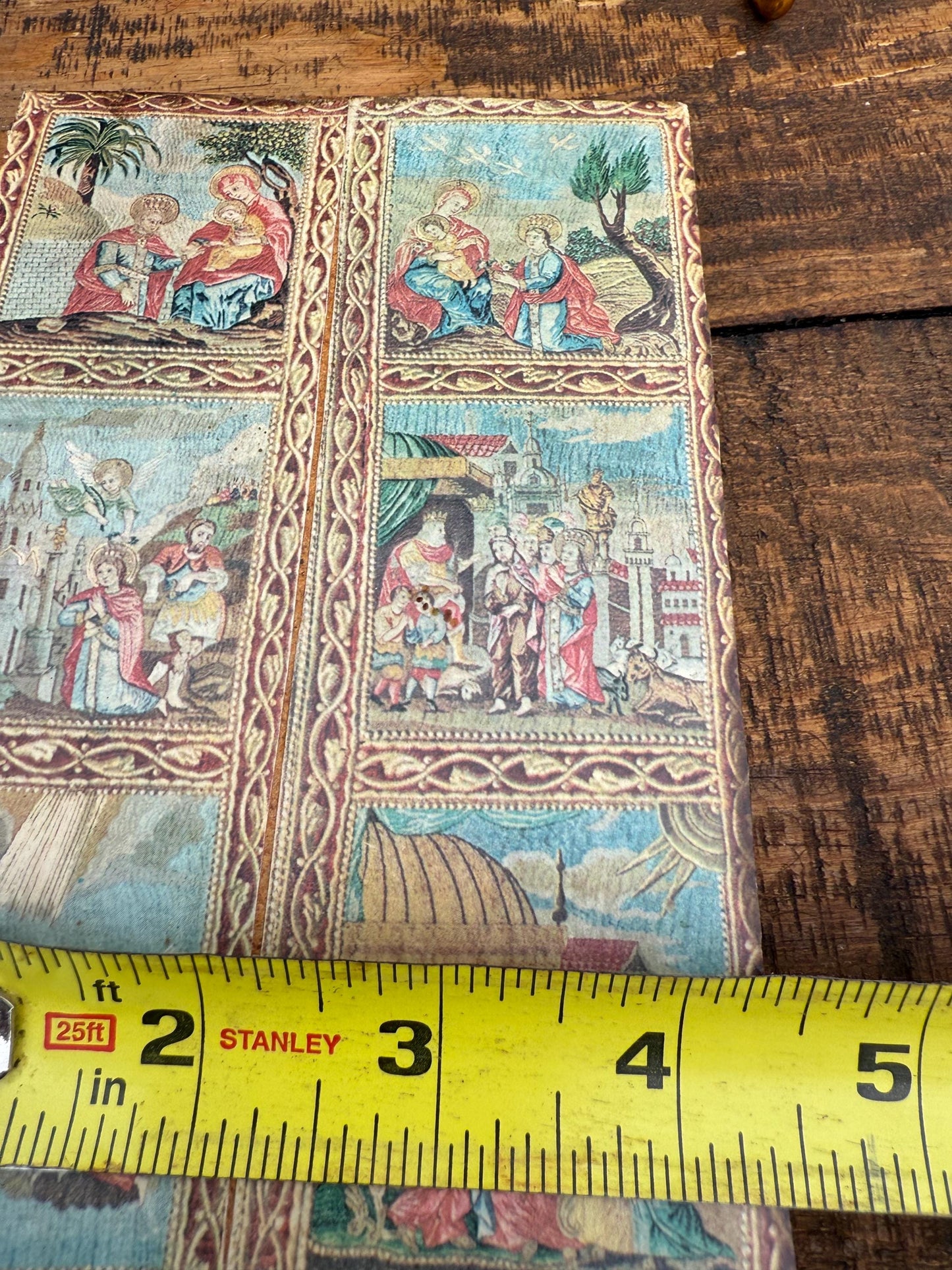 Greek Orthodox Icon Plaque from Meteora – Vintage Six-Scene Religious Print on Wood – Byzantine Style Wall Art