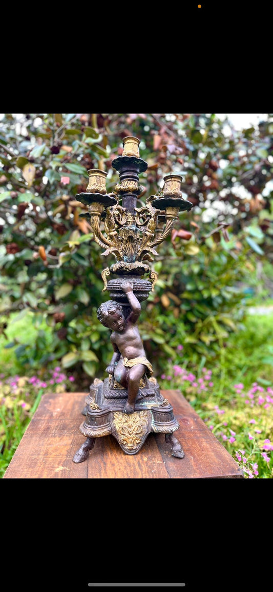 Bronze Cherub Candelabra, 5 Arm Vintage Candle Holder