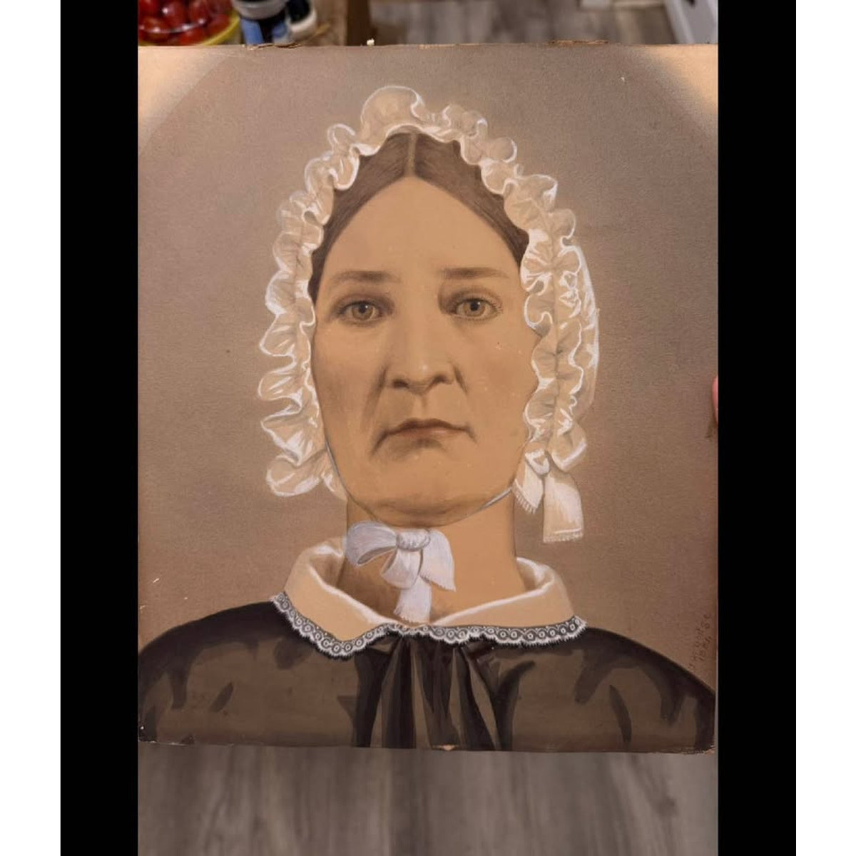 John Wood Dodge Signed 1881 Antique Portrait, Hand-Colored Mixed Media