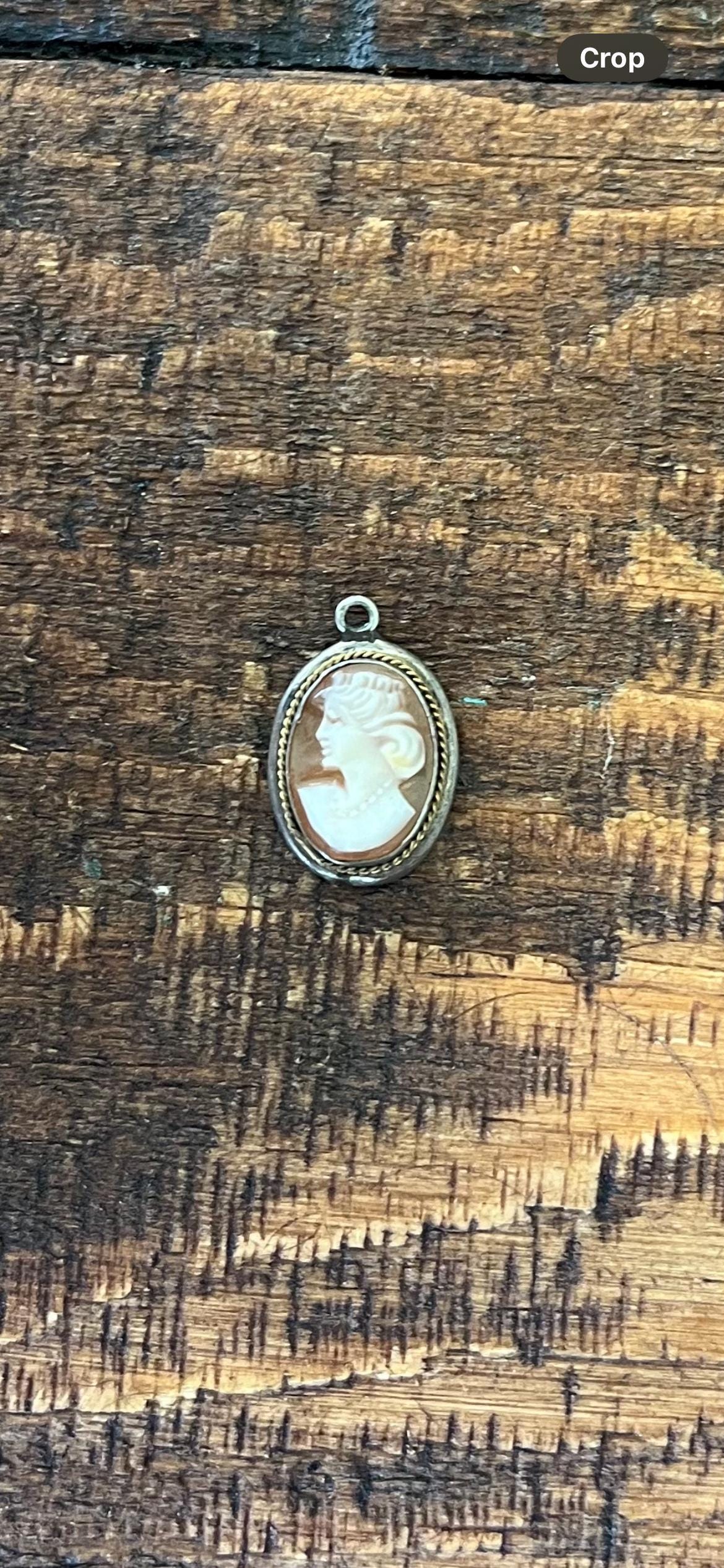 Rare Habillé Shell Cameo Pendant – Crowned Left-Facing Lady – 800 Silver – Antique Hand-Carved Portrait Jewelry