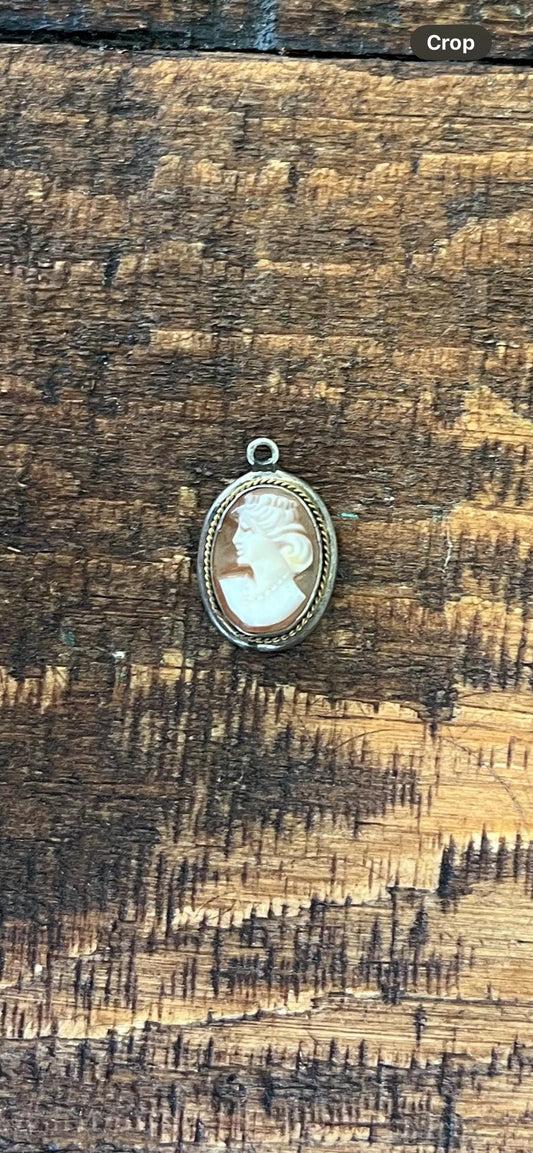 Rare Habillé Shell Cameo Pendant – Crowned Left-Facing Lady – 800 Silver – Antique Hand-Carved Portrait Jewelry