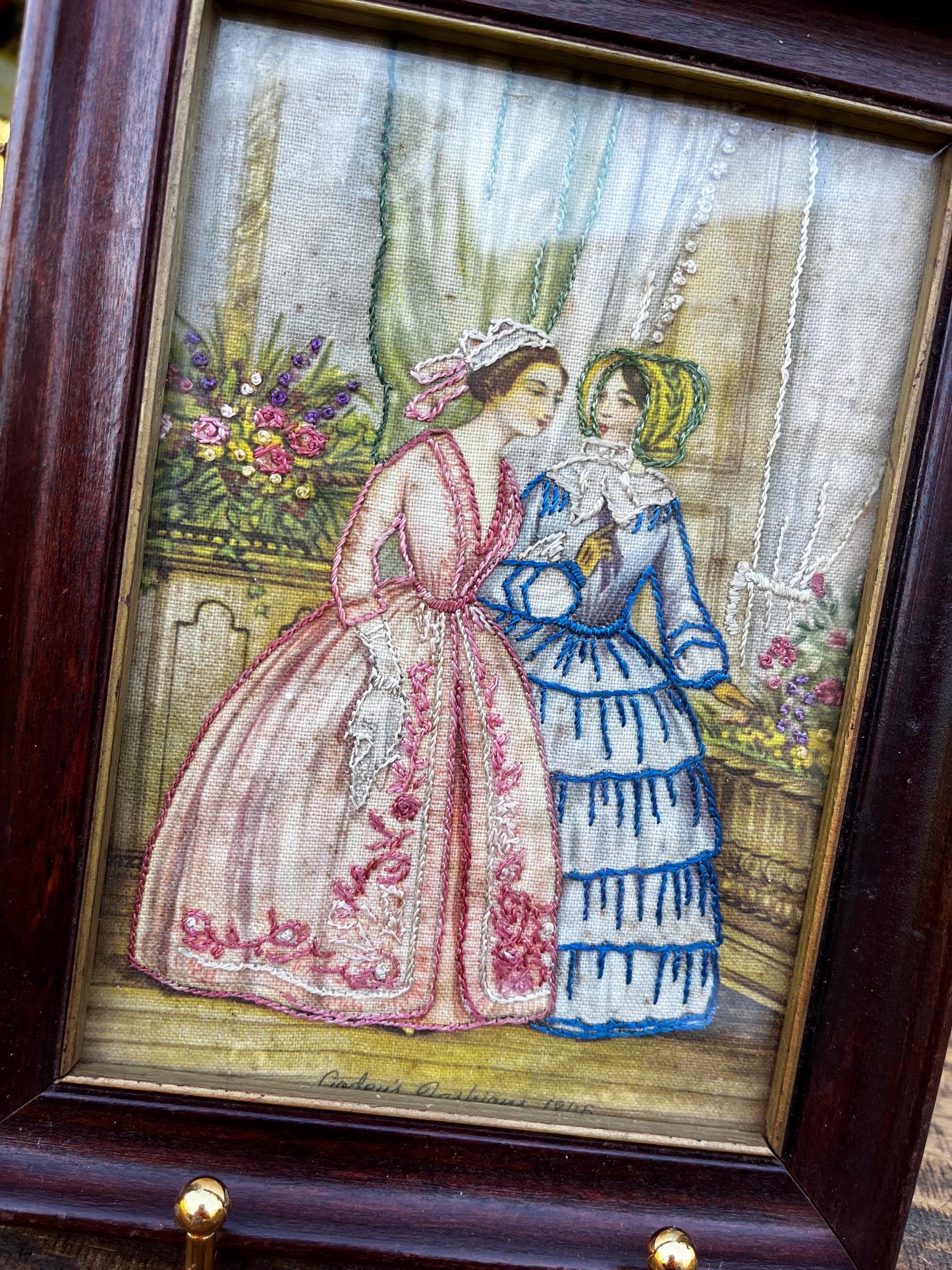 1845 Godey's Silk Tapestry, Embossed Woman Art, Antique Fashions Decor, Historical Collector's Piece, Godey's Fashions Tapestry