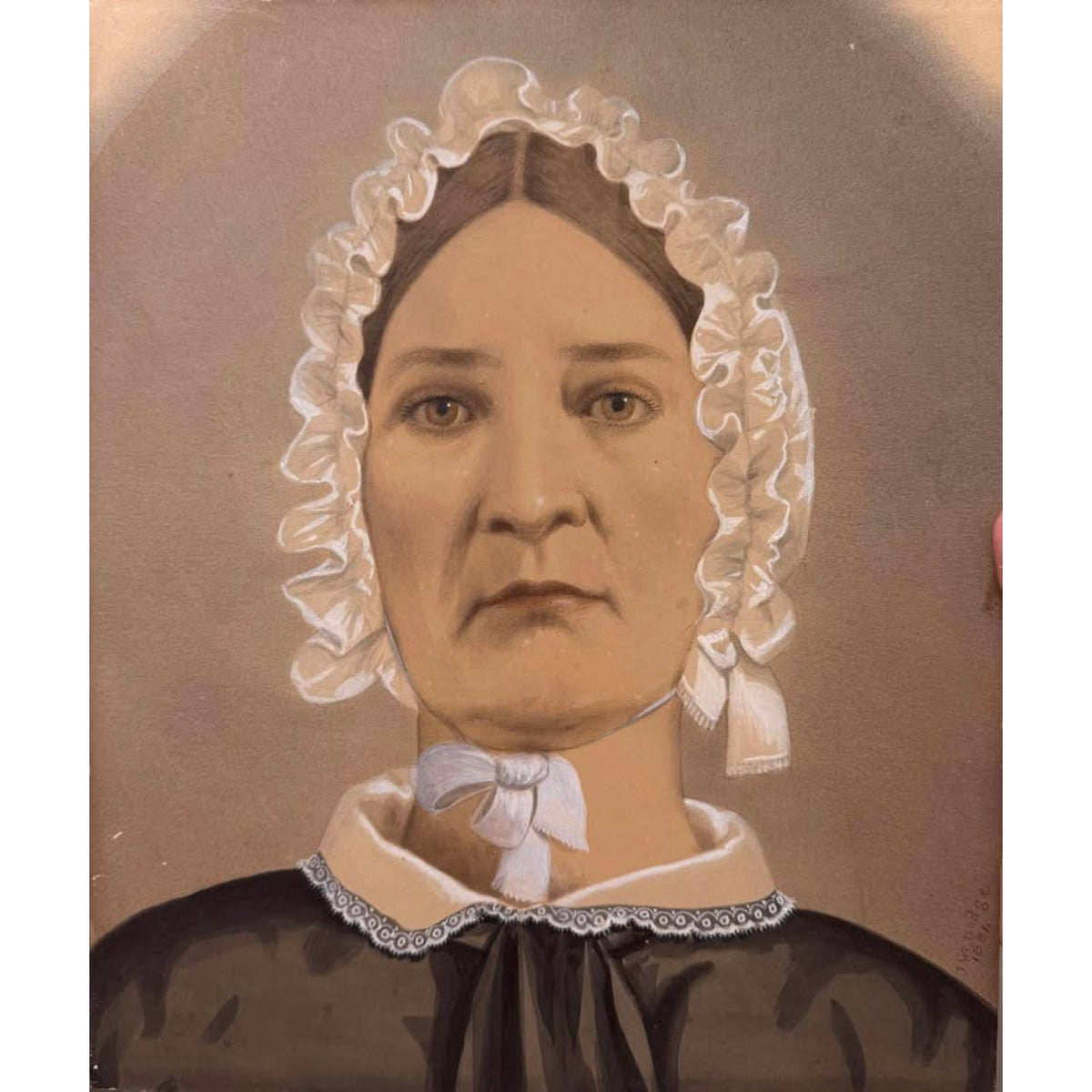 John Wood Dodge Signed 1881 Antique Portrait, Hand-Colored Mixed Media
