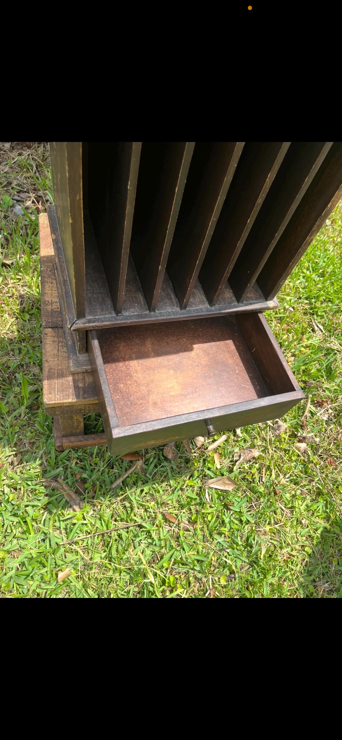 Antique Sheet Music Cabinet | Wall-Mount Wood Organizer | Vertical File Storage | Arts & Crafts Era | Tall Vintage Hanging Cabinet