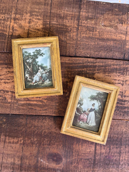 Pair of Vintage Italian Florentine Rococo Prints in Gilt Frames – Made in Italy Wall Decor