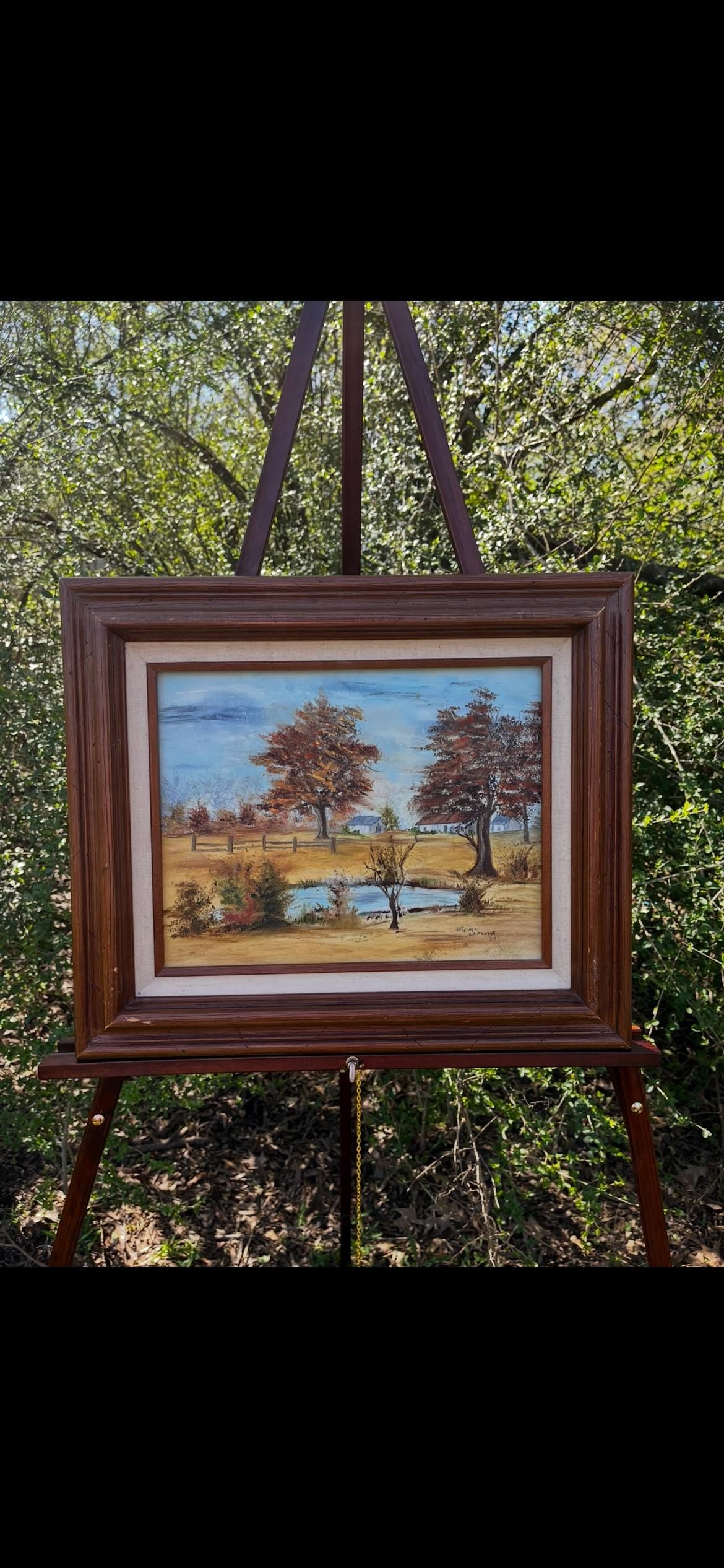 Wilma LaFleur Original Oil Painting – Autumn Farm Landscape – Signed Southern Folk Art