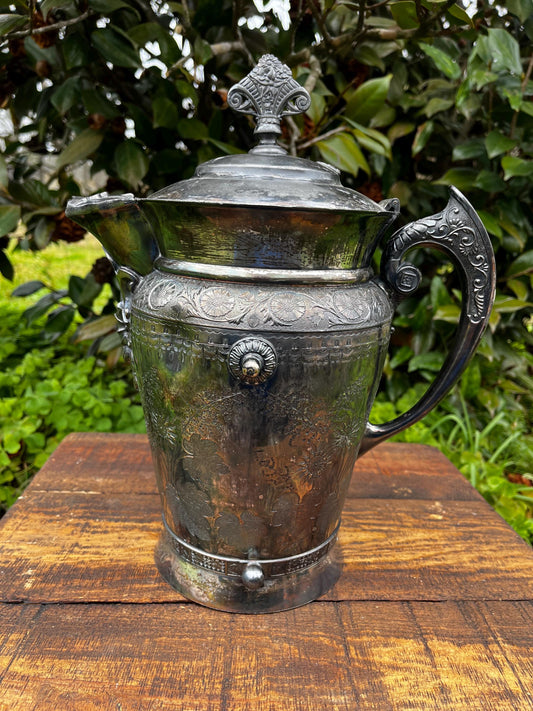 Antique Meridan Silverplate Pitcher, Vintage Water Jug, Collectible Silver Pitcher, Home Décor, Silverware Collectible