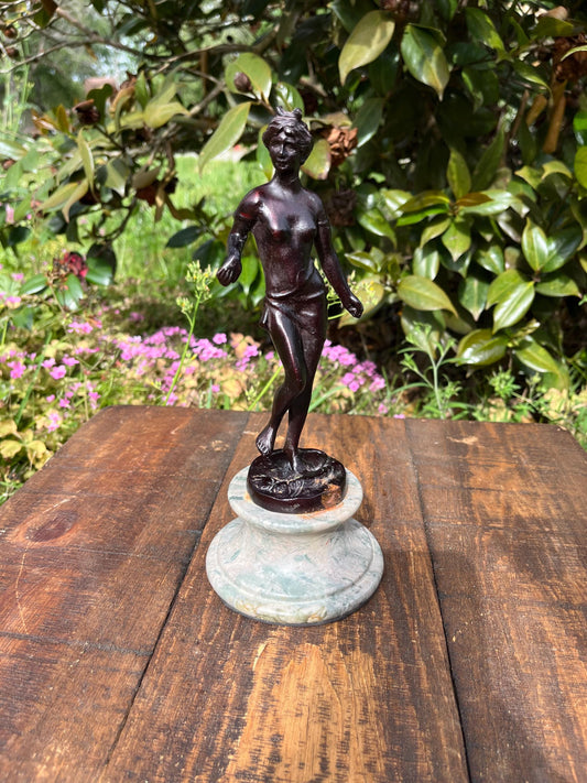 Cast-likely iron- Nude Woman Sculpture on Marble Base